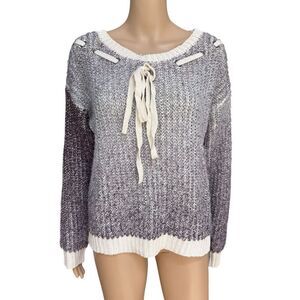 GeeGee Sweater Women's Size M purple Cream Ribbed Cuffs Knit NWT